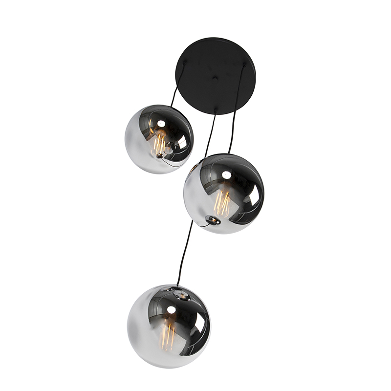 suspension art déco noire avec verre fumé 3 lumières - pallon