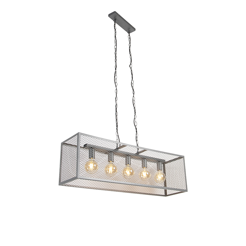 Industriële hanglamp antiek zilver 5-lichts - Cage Robusto Industriële hanglamp antiek zilver 5-lichts - Cage Robusto