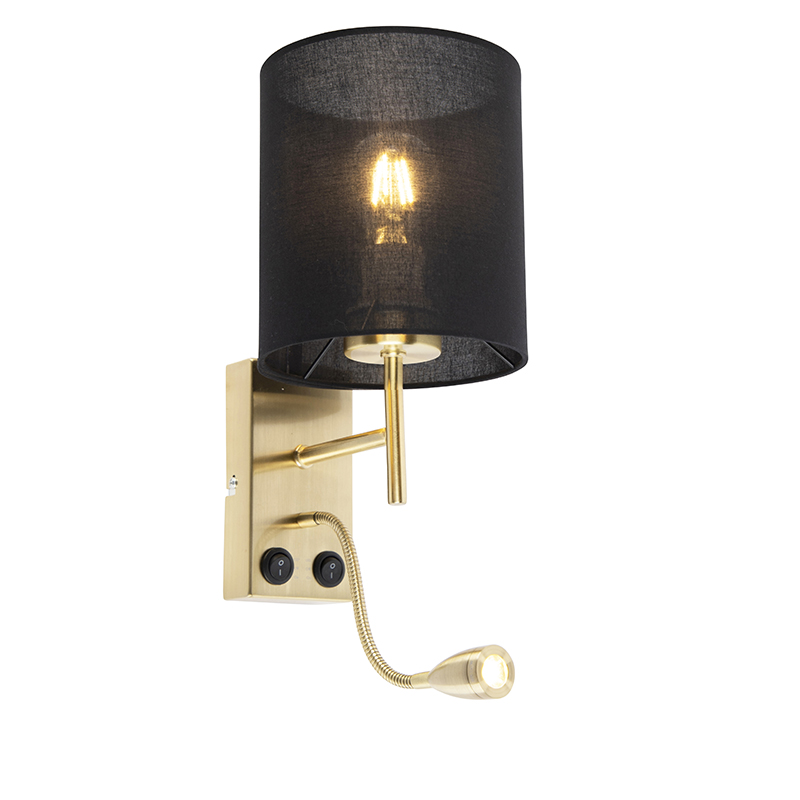Levně Art deco nástěnná lampa zlatá s bavlněným černým odstínem - Stacca