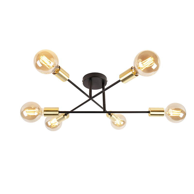 Priemyselné stropné svietidlo čierne so zlatým 6-svetlom Sydney Bondi