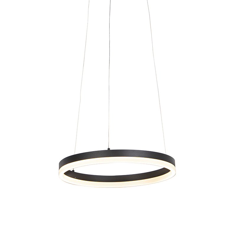 E-shop Dizajnové krúžkové závesné svietidlo čierne 40 cm vrátane LED a stmievača - Anello