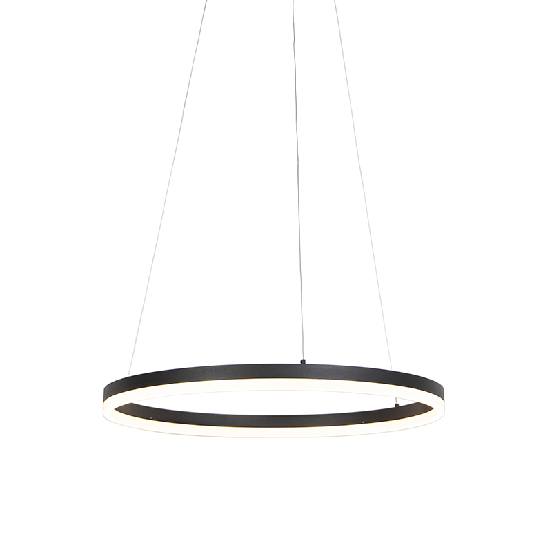 Lampă suspendată inel de design neagră 60cm cu LED și dimmer - Anello