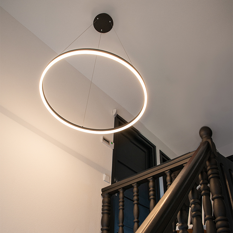 Design ring hanglamp zwart 80cm incl. LED en dimmer - Anello Design ring hanglamp zwart 80cm incl. LED en dimmer - Anello