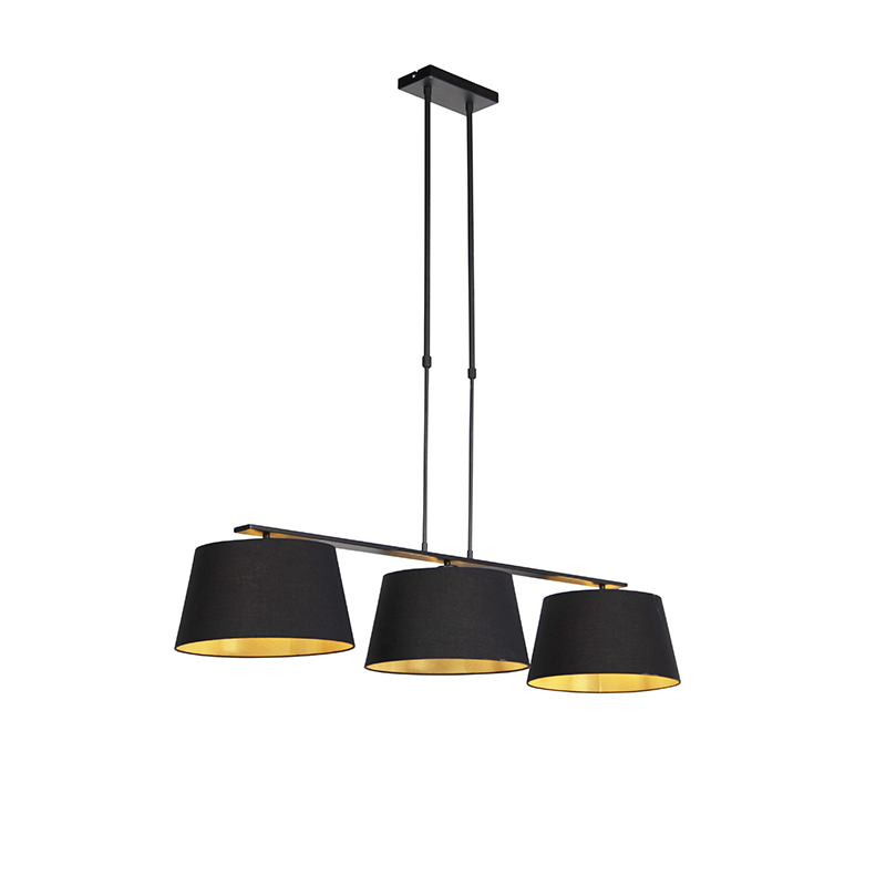 Hanging lamp with cotton shades black with gold 32 cm - Combi 3 Deluxe