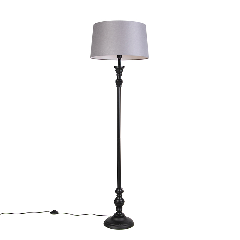 Stojaca lampa čierna s tienidlom z ľanu sivá 45 cm - Classico