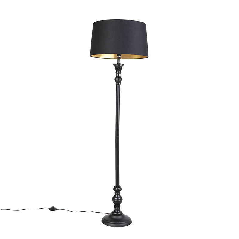 Floor Lamp Black with 45cm Cotton Black Shade - Classico