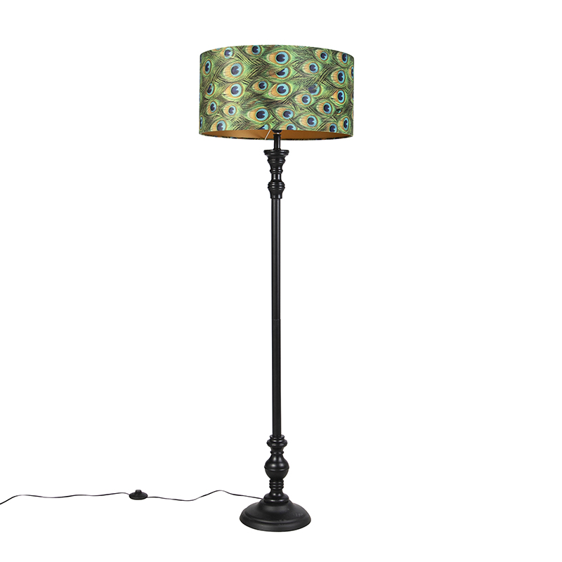 Stojaca lampa čierna s tienidlom z zamatu Peacock Gold 50 cm - Classico Stojaca lampa čierna s tienidlom z zamatu Peacock Gold 50 cm - Classico