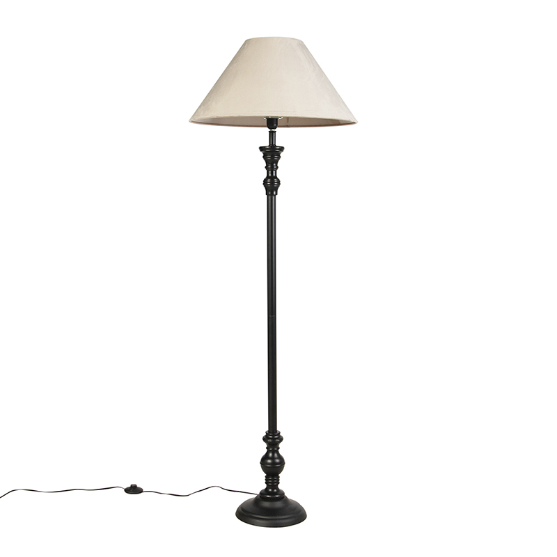 Lampă de podea neagră cu nuanță de velur taupe 55 cm - Classico