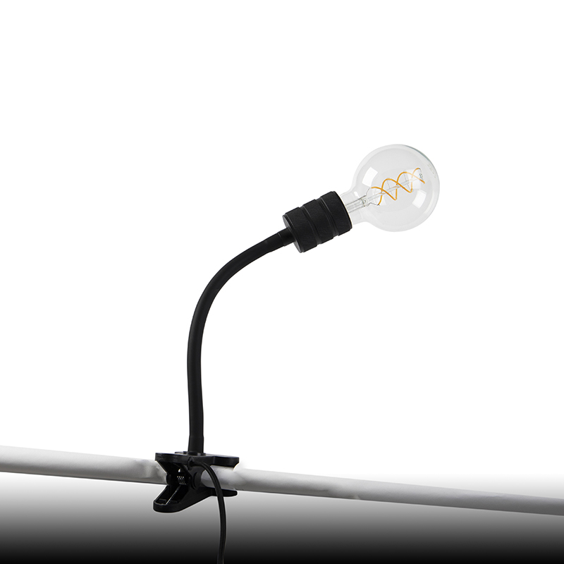 Lampada da tavolo a morsetto moderna nera con braccio flessibile - Cavalux