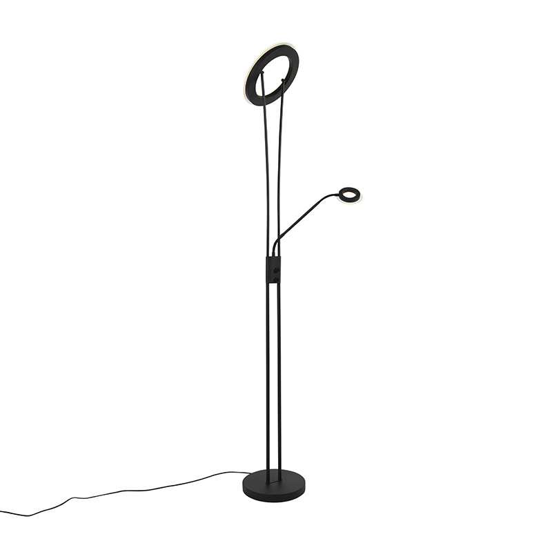 lampadaire moderne noir avec led et bras de lecture - divine