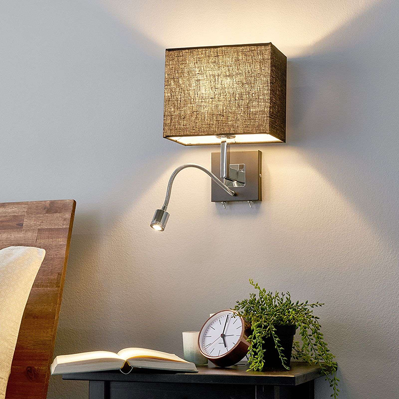Klassieke wandlamp zwart met leeslamp incl. LED - Rebekka