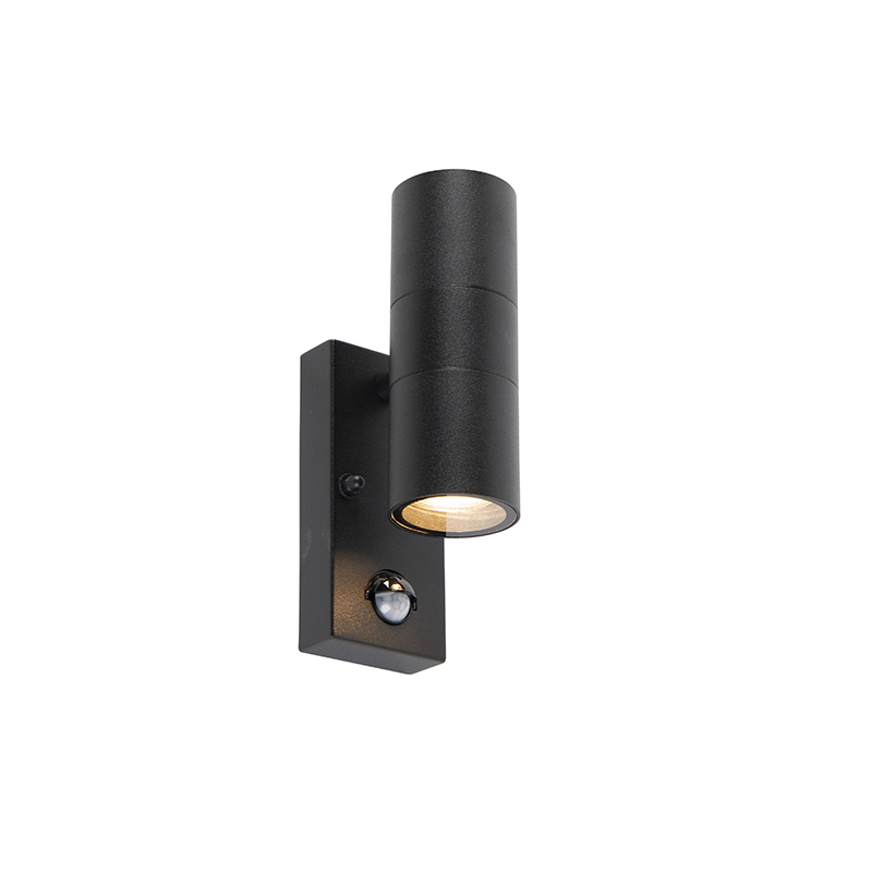 Lampă de perete pentru exterior negru cu senzor de mișcare IP44 - Duo