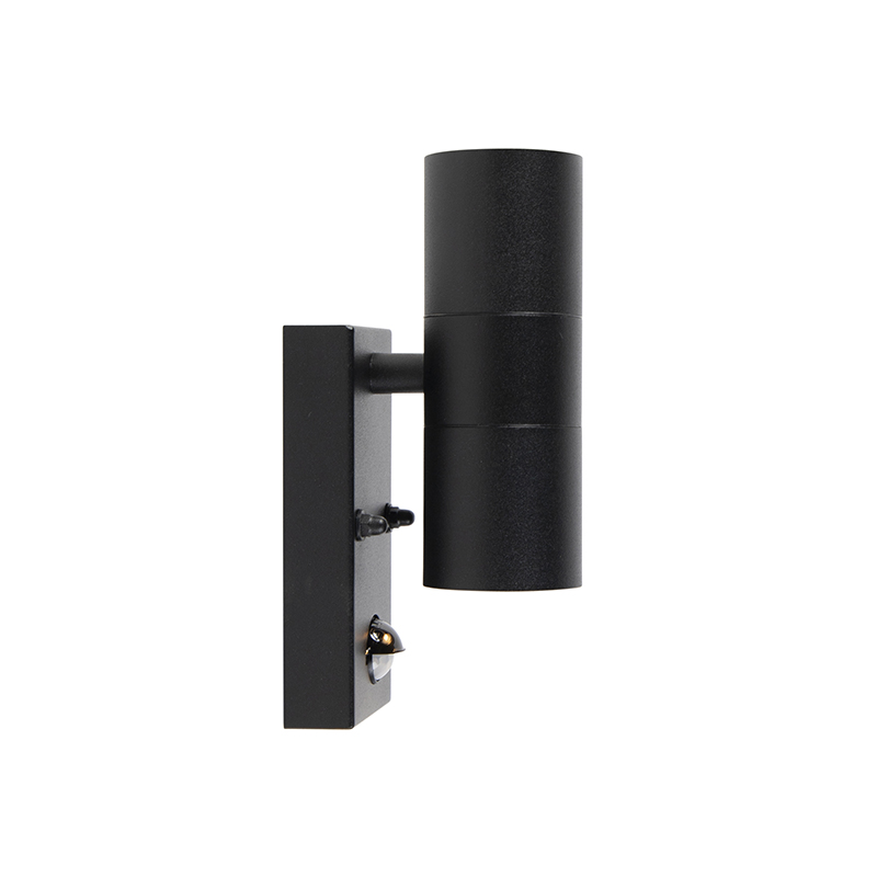 Aplique de pared exterior negro 2 luces con sensor de movimiento IP44 - Duo