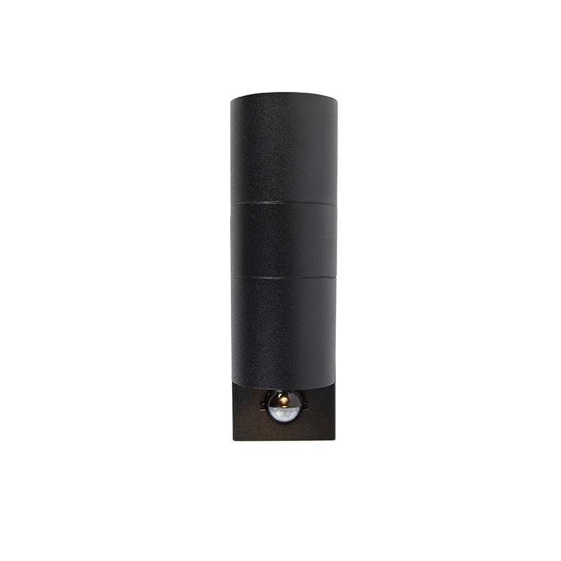 Aplique de pared exterior negro 2 luces con sensor de movimiento IP44 - Duo