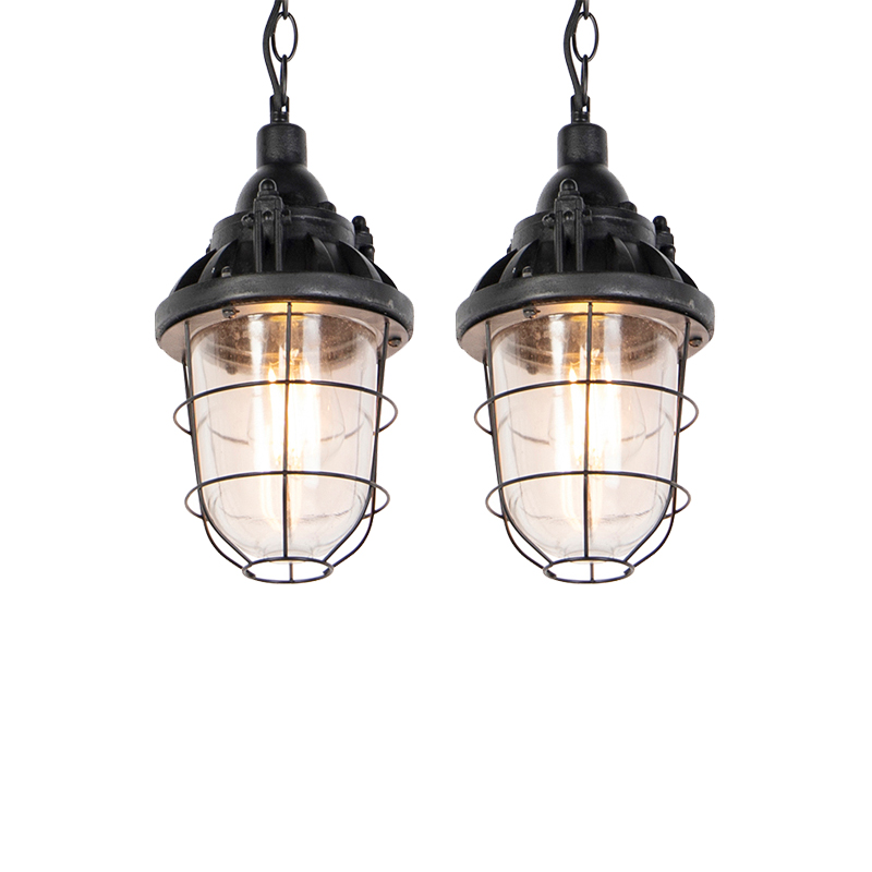 Sada 2 priemyselných závesných lámp čierna - Kabína