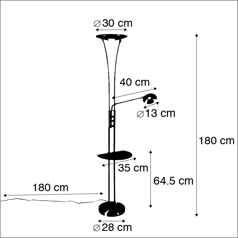 lampadaire en or avec bras de lecture avec led et port usb - séville