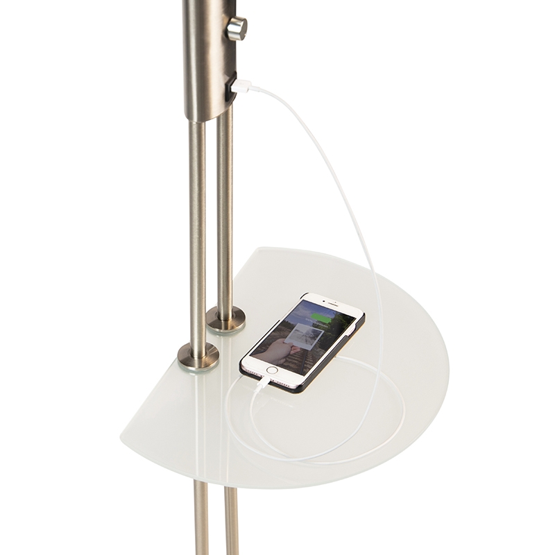 QAZQA Moderno Uplighter Acero Flexo LED USB - SEVILLA Acero Alargada Incluye LED Max. 1 X 20 Watt 15 Uplighter acero flexo LED USB - SEVILLA